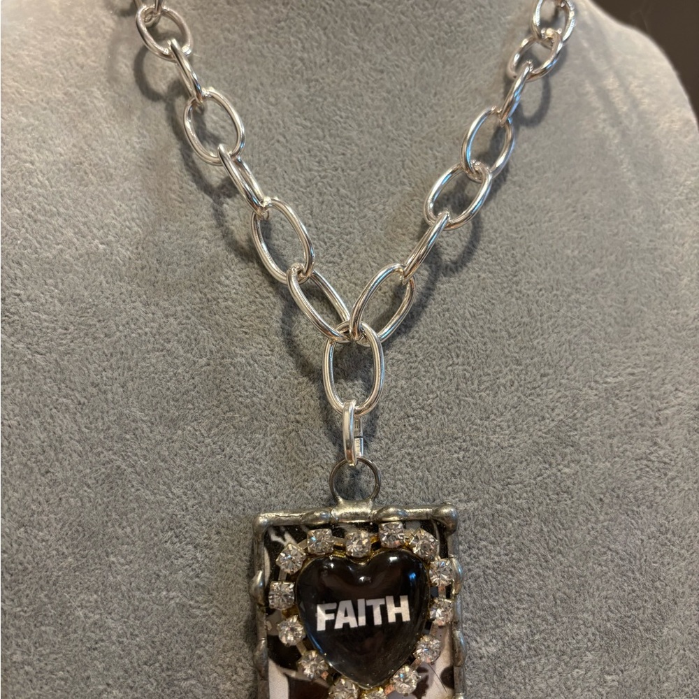 Silver Chain Necklace with Faith Pendant